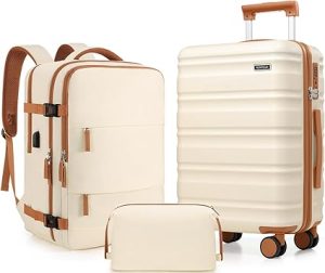 Suitcase Set 3 Piece, 20 IN Carry On Luggage with PC Hard Shell, TSA Lock Spinner Wheels Extension Handle Suitcase Set, Luggage Set With Fully Lined Interior