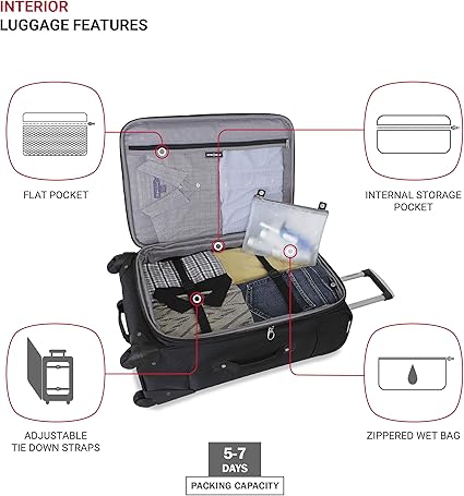 SwissGear Sion Softside Expandable Luggage, Black, Checked-Medium 25-Inch - Image 2