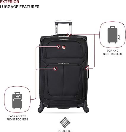 SwissGear Sion Softside Expandable Luggage, Black, Checked-Medium 25-Inch - Image 3